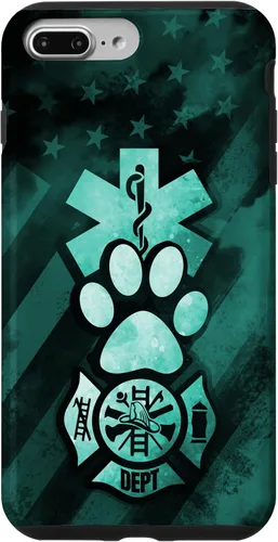 Vista 11 de Funda americana para iPhone 13 EMT EMS Firefighter Dog Paw Turquoise Fire Rescue