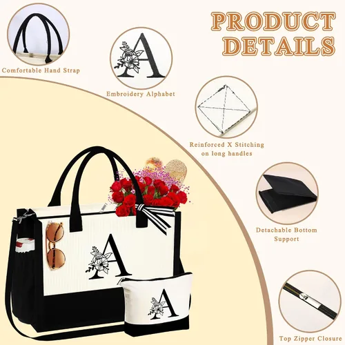 Vista 4 de Regalos de cumpleaños para mujeres y ella, bolsa de lona con monograma, bolsa de maquillaje, regalos personalizados para profesores, amigas