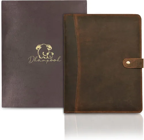 Vista 9 de Portafolio de cuero genuino – Elegante organizador profesional negro y carpeta para currículum, portadocumentos de cuero antiguo para negocios