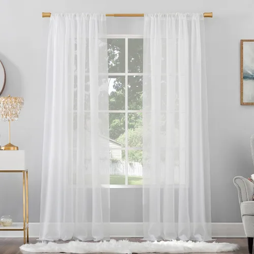 Vista 9 de No. 918 Mallory - Cortina de gasa transparente con bolsillo para barra, 59 x 63 pulgadas, cáscara de huevo