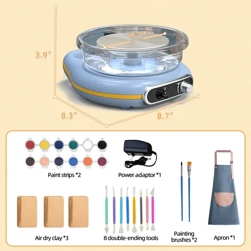 Vista 2 de Mini kit de rueda de cerámica para niños, máquina de cerámica eléctrica de rotación bidireccional de 4.7 pulgadas, velocidad ajustable, bajo ruido