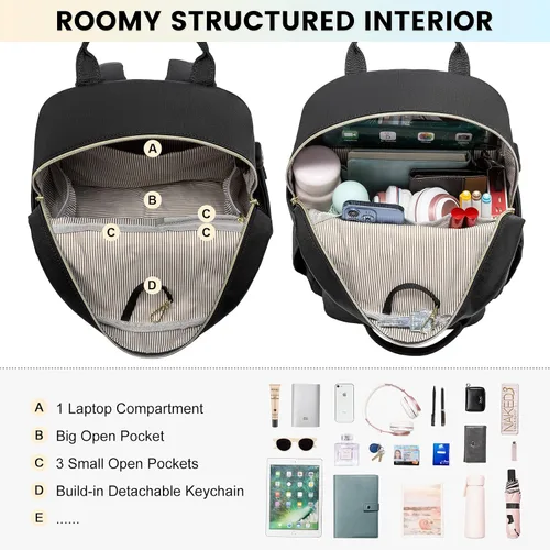 Vista 3 de LOVEVOOK Mini mochila para mujer, mochila pequeña, bonita mochila a la moda, Negro-a