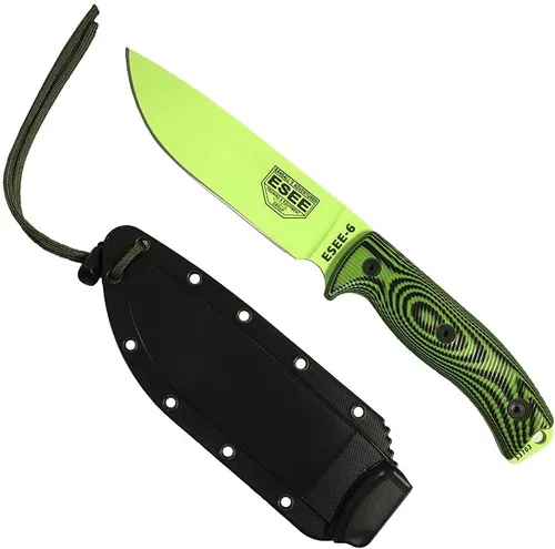 Vista 8 de ESEE-6 - Cuchillo de hoja fija, mango contorneado 3D, acero al carbono 1095, funda de polímero ambidiestro, fabricado en Estados Unidos, talla única