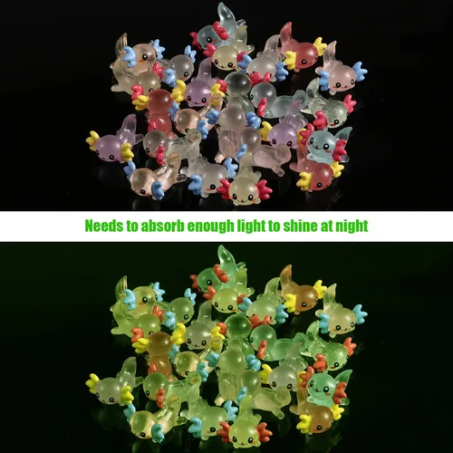 Vista 5 de 24 mini figuras de resina en miniatura de ajolote, figuras de resina que brillan en la oscuridad, divertidas figuras de animales pequeños