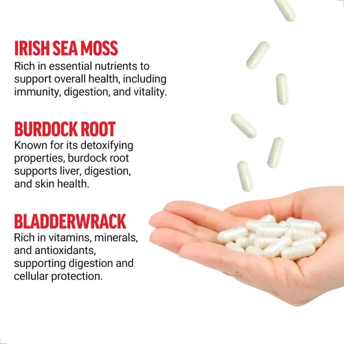 Vista 3 de Force Factor Cápsulas de musgo marino irlandés con bardana y vejiga para inmunidad, digestión, salud cardíaca y apoyo antioxidante, veganas, sin