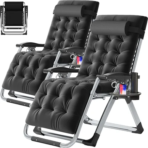 Vista 22 de Slsy Silla de gravedad cero, silla reclinable de salón con cojín y bandeja removibles para interior y exterior, silla reclinable plegable para patio