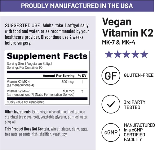 Vista 4 de NatureWise Suplemento de vitamina K2 de 600 mcg con MK-7 100mcg y MK-4 500mcg - Fórmula mejorada biodisponible - Complejo K para la salud ósea
