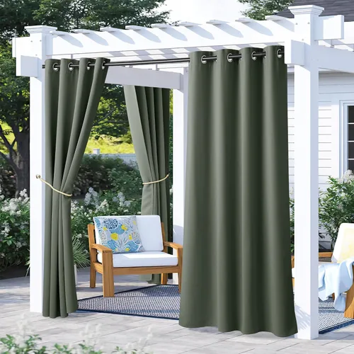 Vista 162 de NICETOWN Cortina para Exteriores para Patio Impermeable de 84 Pulgadas de Ancho, Aislamiento Térmico con Ojales Antioxidantes Bloqueo UV Cortina