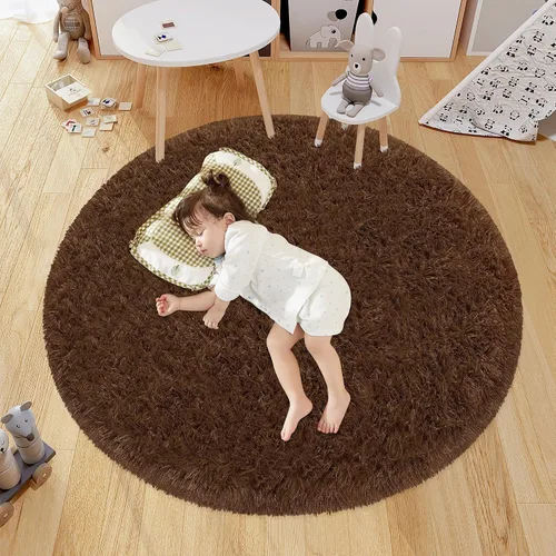 Vista 25 de Alfombra circular pequeña para dormitorio, 2 x 2 pies, color azul, para decoración de habitación de niños, redonda esponjosa para guardería