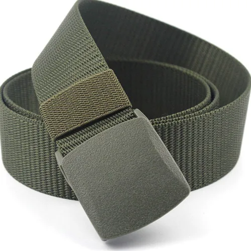 Vista 2 de Cinturón táctico de nailon para hombres, ajustable, casual, resistente al aire libre, con hebilla de plástico duradera