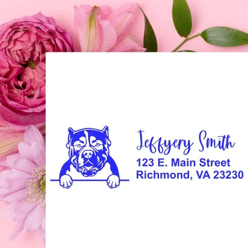 Vista 2 de American Bulldog Stamp Duo, Custom Return Address for Dog Lovers, Personalized Mail Mark for Letters and Cards