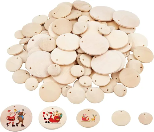 Vista 8 de NBEADS 100 piezas de 60 mm de piezas de madera sin terminar en forma de anillo, adornos circulares blancos antiguos anillos de madera en blanco