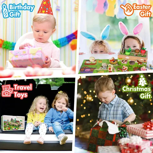 Vista 5 de Juguetes sensoriales de madera Montessori para niños pequeños: juguete para niños de 1 año, regalo de cumpleaños para niños y niñas Primer regalo