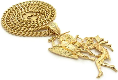 Vista 5 de Collar de cadena cubana con colgante de arco de San Miguel para hombre