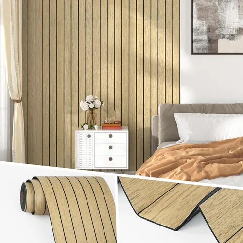 Vista 12 de Wallercity Paneles de madera 3D gris/negro para paredes, paneles de pared de listones de madera autoadhesivos para dormitorio, baño, panel de pared