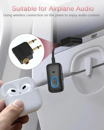 Vista 2 de LOFICOPER Receptor transmisor Bluetooth 5.3, adaptador de auriculares de avión, adaptador Bluetooth auxiliar con llamada manos libres