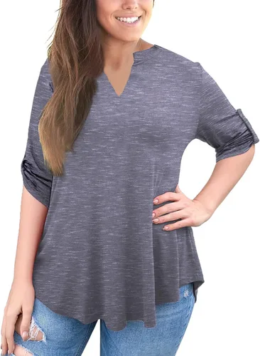 Vista 2 de a.Jesdani - Blusas de manga 34 que se enrollan, con cuello en V, diseño tipo túnica, talla extragrande para mujer