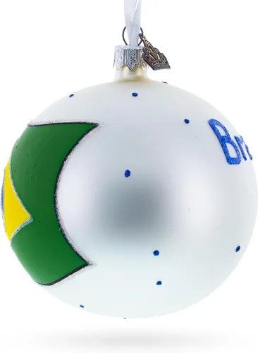 Vista 3 de Bandera de Brasil bola de cristal adorno de Navidad 4 pulgadas