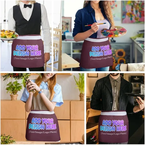Vista 281 de AXKEUDO Delantal personalizado con bolsillos, delantales de cintura para camarera para cocinar en casa, restaurante, servir trabajo