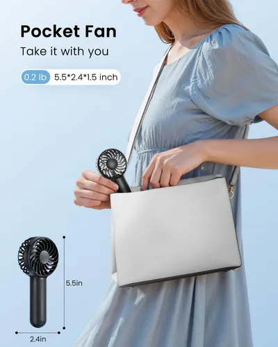 Vista 3 de Gaiatop Mini ventilador de mano portátil, 3 velocidades potente operado con batería, pequeño ventilador personal recargable por USB para pestañas
