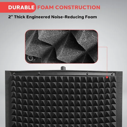 Vista 6 de Pyle Panel de aislamiento de micrófono con soporte de trípode de altura ajustable - Pared de amortiguación de sonido de espuma de alta densidad de 2