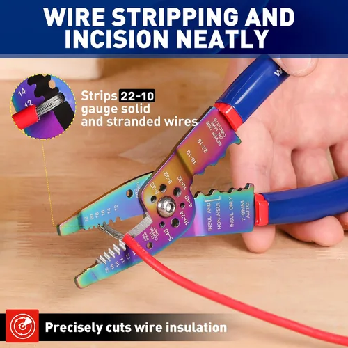 Vista 3 de WORKPRO Pelacables de 8"/herramienta de prensado de cables, herramientas para pelacables para 10-22 AWG, cortador de cables, crimpadora de cables