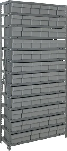 Vista 357 de Quantum QSBU-245BK Heavy Duty Shelving Unit with (7) Shelves and (24) QUS245 Black Bins for Garage Warehouse Storage Distribution 400 lb Load