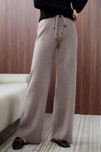 Vista 4 de LINY XIN Pantalones acanalados 100 % lana para mujer, cintura alta, estilo casual, largos, para yoga