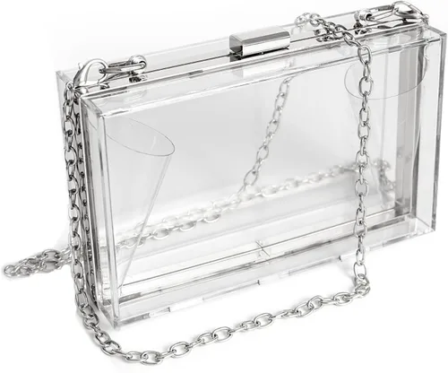 Vista 13 de WJCD - Bolso de mano de acrílico transparente para mujer, bolso de hombro con correa de cadena de dorada desmontable Premium Acrylic, Stadium
