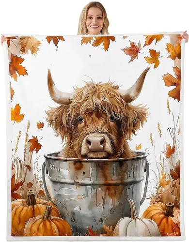 Vista 17 de Manfei Hello Fall Throw Blanket Pumpkin Maple Leaf Plaid Patchwork Fleece Blanket Autumn Theme Cozy Throws for Bed Couch Sofa,Kids Boys Girls Room