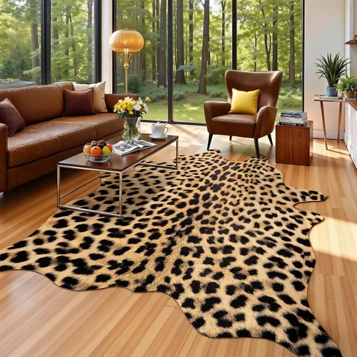 Vista 9 de Alfombra de piel de vaca sintética AROGAN, alfombra premium con estampado de vaca para decoración occidental boho, piel de vaca para dormitorio Negro