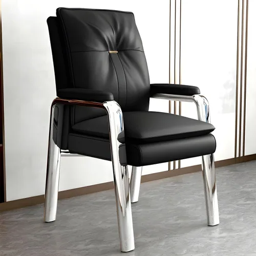 Vista 7 de PU Leather Conference Chair with Fixed Arms High-Back Ergonomic Mahjong Chair Chess Card Room Backrest Computer Chair Long-Term Sitting Mahjong