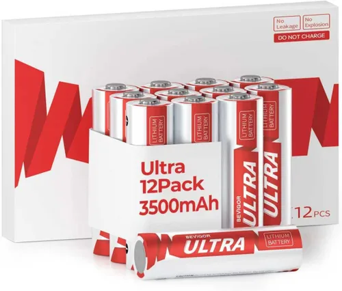 Vista 13 de BEVIGOR Paquete de 12 baterías de litio AA, batería de litio doble A de 3000 mAh 1.5 V, batería AA de más larga duración para Blink Smart Lock