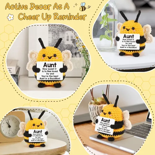Vista 5 de LEJIAJINW - Regalos para tía para mujer, regalos de cumpleaños para tía de sobrina sobrina, linda abeja de ganchillo hecha a mano, regalo único