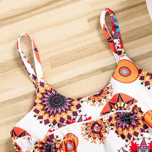 Vista 6 de Omkzanbi 2 piezas de ropa para bebé niña, camisola con volantes, falda vaquera para niña, camiseta sin mangas, estilo bohemio, falda de mezclilla