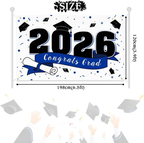 Vista 2 de Decoraciones de fiesta de graduación de felicitaciones 2026 – Cartel de fondo grande colgante de la clase de 2026, decoración de letrero de Gard Azul