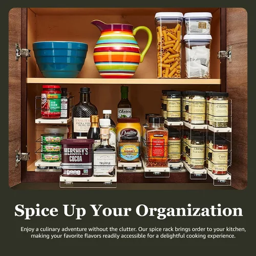 Vista 7 de Vertical Spice - Organizador de especias deslizante grande extraíble - 2 cajones individuales de 1 nivel - Soporte de condimentos con ruedas de alta