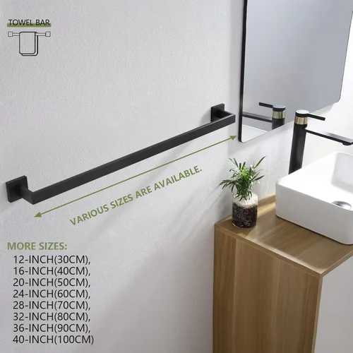 Vista 4 de KOKOSIRI Toallero individual de 32 pulgadas, soporte para toallas de baño, gancho cuadrado para bata de baño, gancho para abrigo, montado