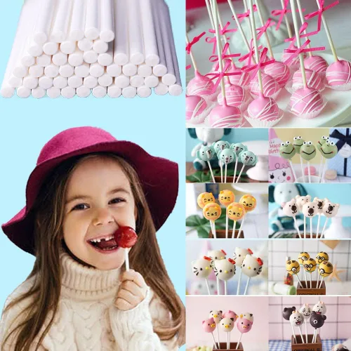 Vista 5 de 100 palitos para pastel de 5.9 pulgadas, 100 bolsas para tartas (5.9 x 3.1 pulgadas), 100 lazos metálicos dorados, para hacer paletas de bricolaje