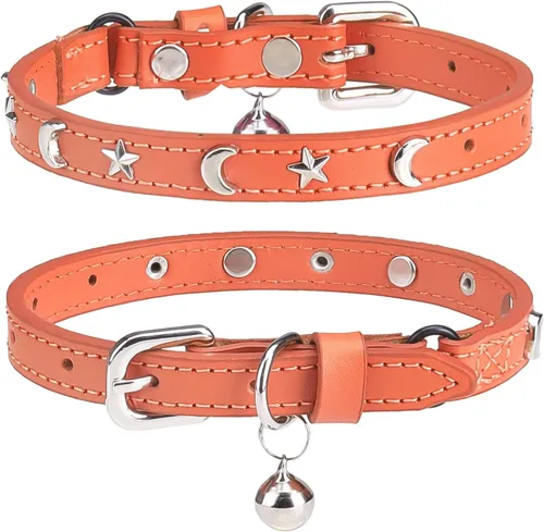 Vista 18 de Collares de cuero DILLYBUD para gatos macho y hembra con campana y cinturón elástico de seguridad, collar ajustable con hebilla de seguridad