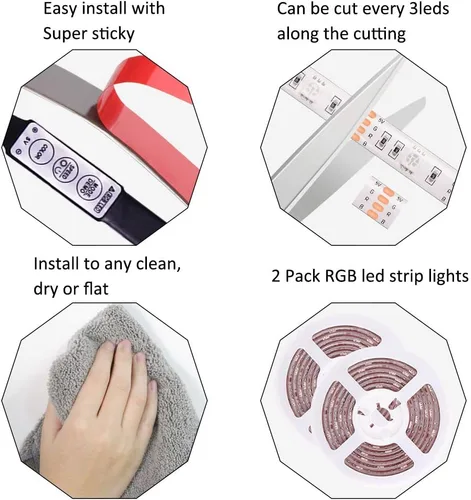 Vista 6 de Tira de luces LED RGB que funcionan con pilas, 3 teclas, controlador de 13.2 pies, cambio de color, luz flexible para PC, TV, espejo, cocina