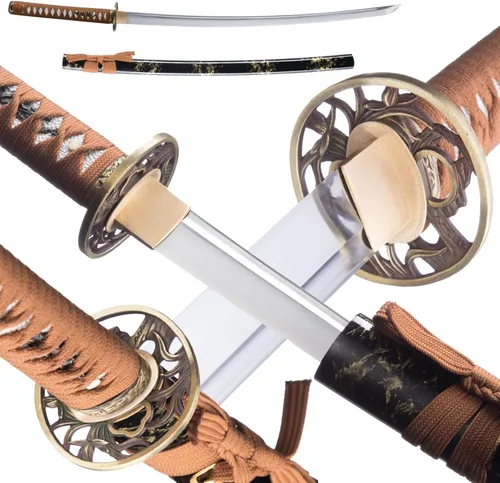 Vista 13 de Katana afilada hecha a mano, arcilla tradicional de acero templado 1060/9260/T10, espada Katana real de espiga completa, auténtica espada samurái