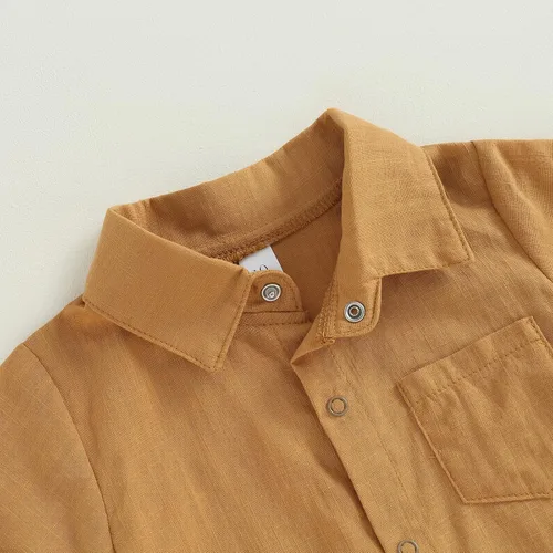 Vista 4 de AEEMCEM Ropa de bebé recién nacido, de algodón, lino, con botones, de gran tamaño, con solapa, manga cortalarga, traje de mameluco de burbujas