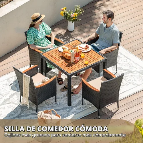 Vista 2 de Devoko - Juego de comedor de madera de acacia, 5 piezas, ratán negro