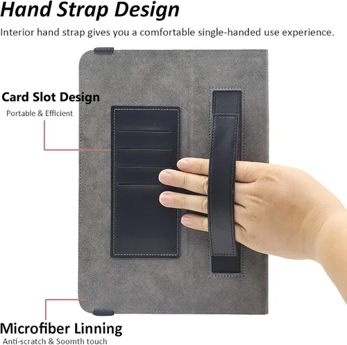 Vista 6 de Funda universal para tablet de 7 y 8 pulgadas, funda protectora con soporte para Android de 7.0 a 8.5 pulgadas con correa de mano y ranuras
