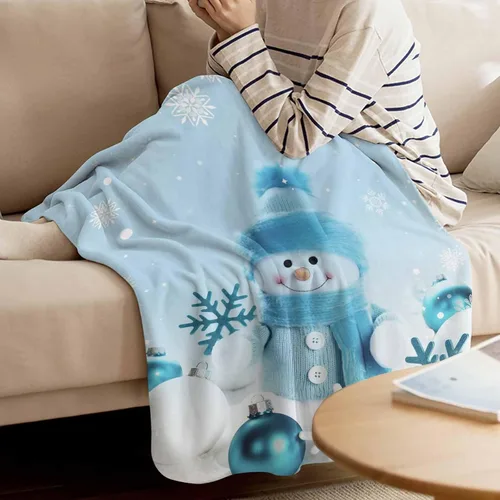 Vista 2 de Mantas de Tiro de Muñeco de Nieve de Navidad, Manta de Vellón Suave de Vacaciones de Invierno Decorativa para Hogar Sofá Sillón Silla Sala de Estar
