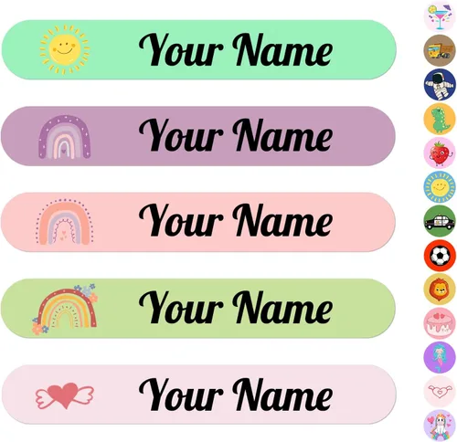Vista 17 de 100 calcomanías de nombre personalizadas para niños, etiquetas de nombre personalizadas para suministros escolares, guardería, etiquetas
