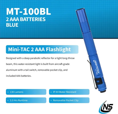 Vista 2 de Nightstick MT-100BL Mini-TAC Linterna LED de Metal - 2 AAA, 5.4 in (137 mm), Azul