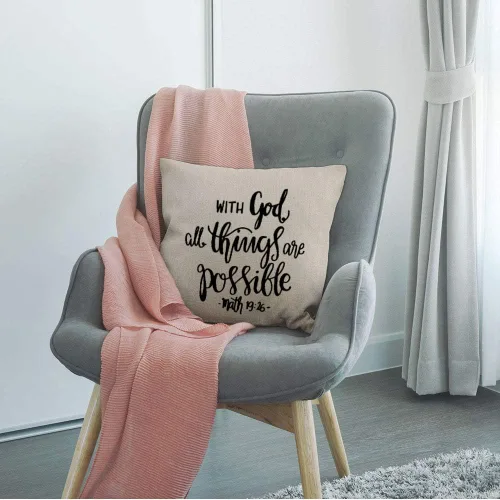 Vista 3 de HGOD DESIGNS Funda de almohada con versículo bíblico, esperanza cristiana religiosa con Dios, todas las cosas son posibles, fundas de almohada