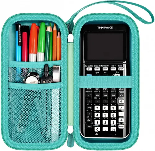 Vista 16 de PAIYULE - Funda para calculadora TI-84 83 Plus CE, EVO, TI-Nspire CX II, color negro Hard shell calculator case, zip mesh pocket, elastic strap